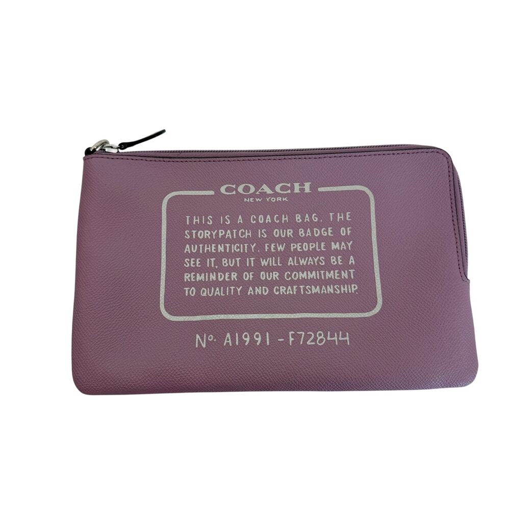 Coach Corner Zip Story Patch Large Slim Pouch Wallet in Mauve Creed Print F72844